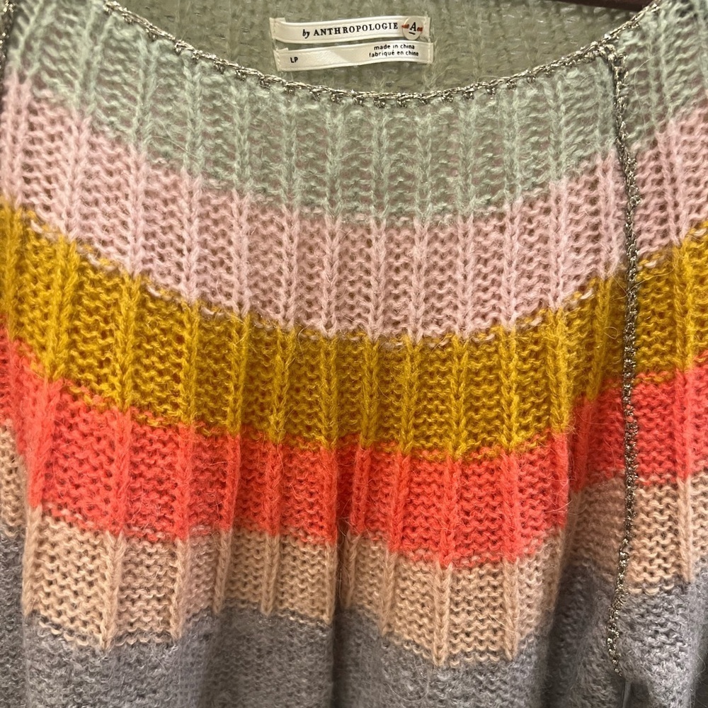 NWT new Anthropologie Colleen sweater large petite LP gray rainbow shimmer - Picture 7 of 17